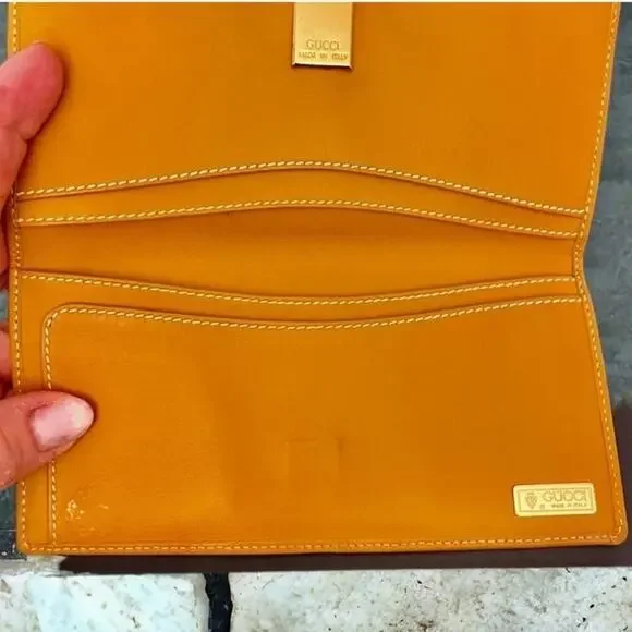 Vintage Gucci Logo Canvas & Leather Long Wallet - Authentic  EUC - Picture 2 of 10